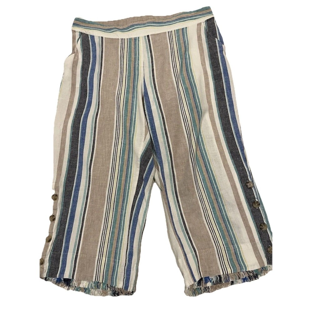 Zach & Rachael Woman Linen Rayon Wide Leg Striped Cropped Pants 1X Back Elastic
